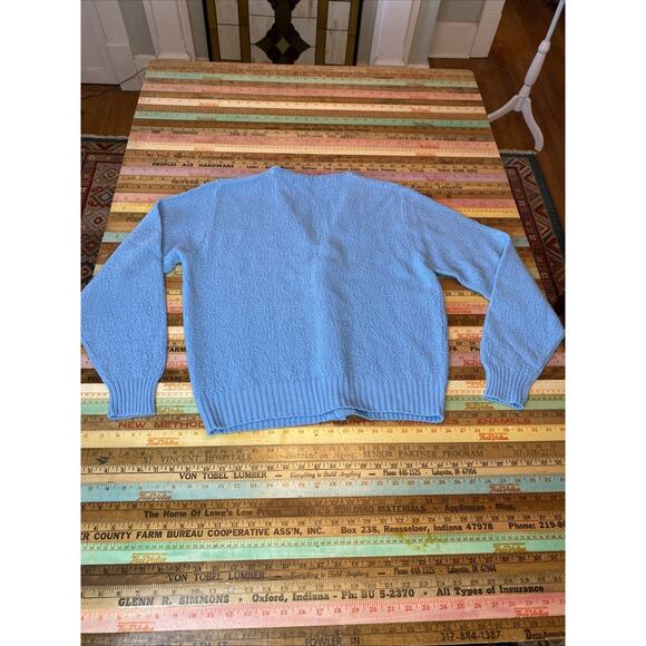 VINTAGE Grandpa Cardigan Sweater Mens M Sky Blue Grunge Cobain Union Made USA - Picture 7 of 10